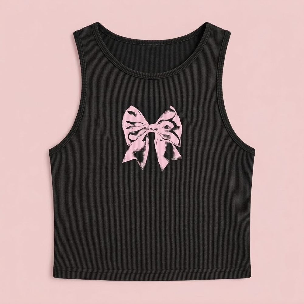 NWT Garage Black Tank Top with Pink Bow
